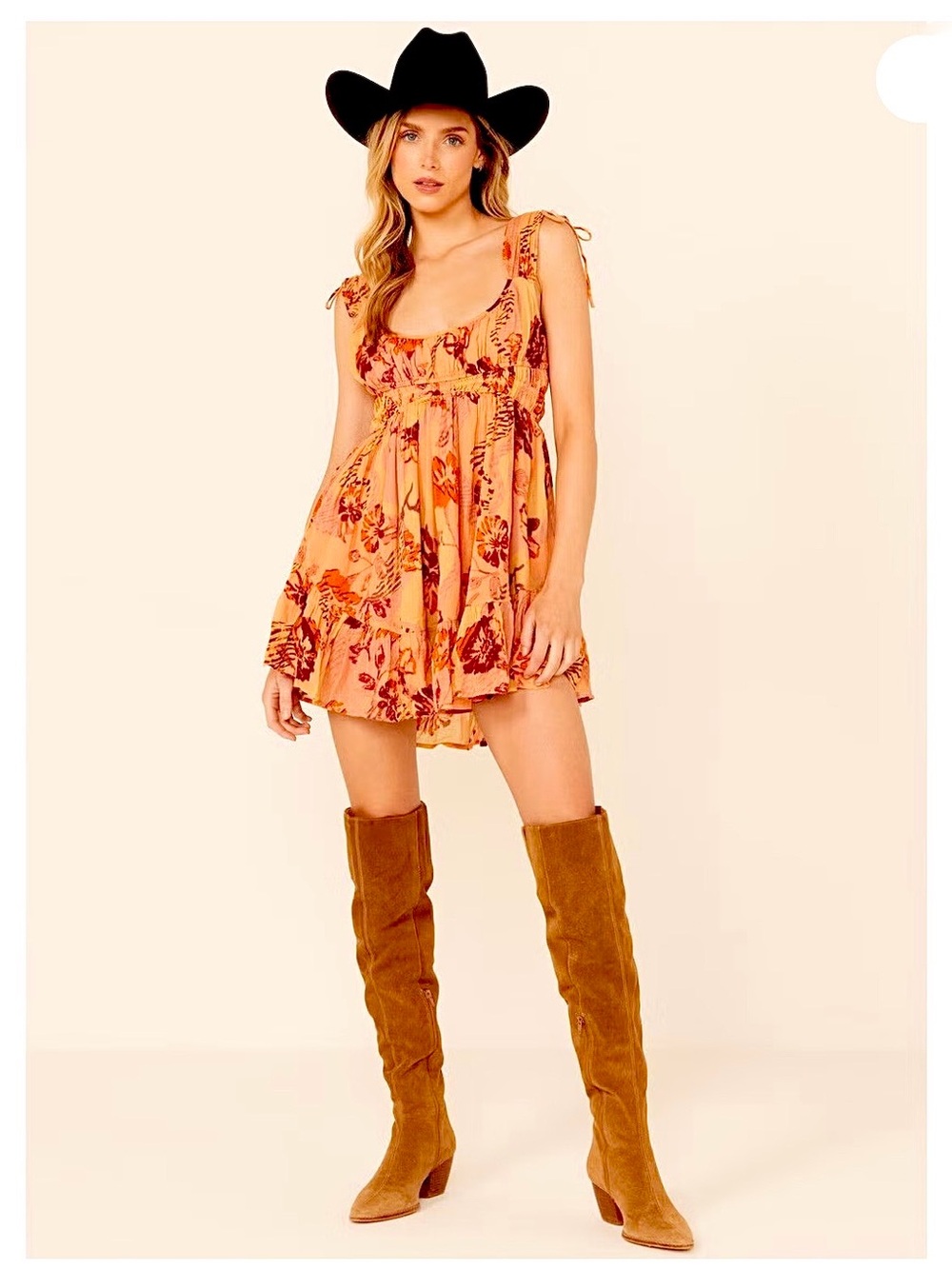 Free People Vernon Sunshine Babydoll Floral Cotton Mini Dress Orange Multi Med